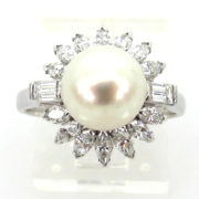 Estate 8mm Saltwater Pearl & 1.0ct Diamond 18K White Gold Halo Ring Size 6.25 A&N 237-002