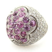 Estate Salavetti 5.0ct Diamond & 2.10ct Pink Sapphire 18K White Gold Flower Dome Ring Size 7.75 A&N 236-003