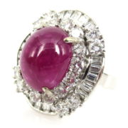 Estate 5.0ct Cabochon Ruby & 3.80ct Diamond 14K White Gold Cocktail Ring A&N 236-004