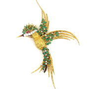 Vintage 3.50ct Emerald & 1.0ct Diamond 18K Yellow Gold Hummingbird Brooch A&N 237-005