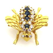 Estate 0.50ct Diamond & 0.30ct Sapphire 18K Yellow Gold Fly Pin A&N 237-006