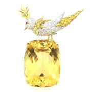 Tiffany & Co. Schlumberger 2.0ct Diamond & 63ct Citrine 18K Gold Bird Brooch ZC 18-008