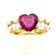 Estate 1.5ct Heart Shape Ruby & 1.70ct Diamond 18K Yellow Gold Ring Size 6 ZC 19-001