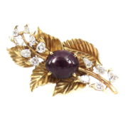 Vintage 2.25ct Diamond & 6.0ct Ruby 14K Yellow Gold Floral Brooch A&N239-002
