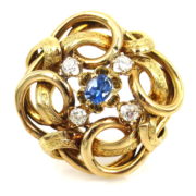 Vintage 1.50ct Diamond & 1.0ct Sapphire 18K Yellow Gold Celtic Design Brooch A&N239-003