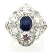 Antique 1.25ct Sapphire & 4.20ct European Cut Diamond Platinum Ring Size 9.25 ZC19-004