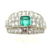 Vintage 0.75ct Emerald & 2.50ct Diamond Platinum Ring Size 8.5 ZC19-005