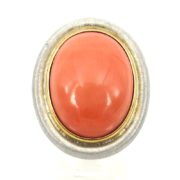 Vintage 8.0ct Natural Pink Coral & 18K White & Yellow Gold Ring Size 4.75 ZC19-008