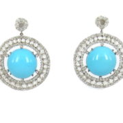Fine 10.61ct Diamond & Natural Turquoise 18K White Gold Hoop Earrings AR 01-02-47