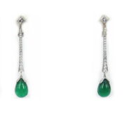 Fine 6.0ct Colombian Emerald 1.0ct Diamond 18K White Gold Earrings AR 02-02-47