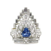 Antique Art Deco 9.50ct Old Cut Diamond & 4.05ct Sapphire Platinum Clip Brooch KN 22-02-47