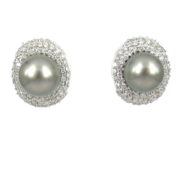 Estate 5.0ct Diamond & 13.5mm South Seas Tahitian Pearl 18K White Gold Earrings MH 16-02-47