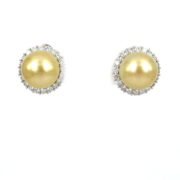 Estate 3.50ct Diamond & 14mm South Seas Golden Pearl 18K White Gold Earrings MH 16-03-47