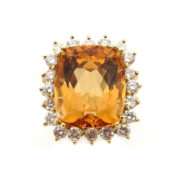 Vintage 45.0ct Imperial Topaz 6.50ct Diamond 18K Yellow Gold Earrings Ring Necklace Set MH 16-07-47