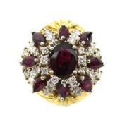 Vintage 3.50ct Ruby & 1.50ct Diamond 18K White & Yellow Gold Cluster Ring OA 38-02-47