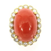 Vintage Van Cleef & Arpels VCA 4.30ct Diamond & Coral 18K Yellow Gold Ring OA 38-10-47