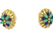 David Webb Diamond Aventurine & Lapis Lazuli 18K Yellow Gold Hammered Earrings OA 42-01-47