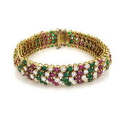 Vintage F Staal 16.0ct Diamond 16.0ct Ruby & Emerald 18K Yellow Gold Bracelet OA 44-03-47