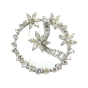 Vintage 4.50ct Fancy Cut Diamond & Platinum Floral Circle Pin Brooch OA 44-04-47