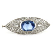 Antique 6.93ct Natural Sapphire & 3.0ct Old Cut Diamond Filigree Decorated Brooch WN 52-02-47