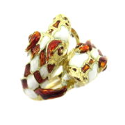 Vintage Italian Red & White Enamel 18K Yellow Gold Snake Crossover Ring WN 52-11-47
