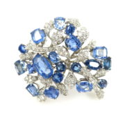 Vintage 26.0ct Sapphire & 4.50ct Diamond Platinum Cluster Brooch SM 41-05-DE
