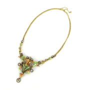 French Art Nouveau 2.0ct Rose Cut Diamond Pear & Enamel 18K Yellow Gold Necklace DK 10-10-47