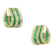 Vintage 10.0ct Emerald 9.50ct Diamond 18K Yellow Gold Clip Earrings OA 47-12-47