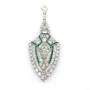 Vintage 3.50ct Kite 3.0ct Old Cut Diamond & 1.0ct Emerald Platinum Pendant DK 8-07-47