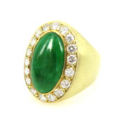 Vintage Jadeite Jade & 1.50ct Diamond 18K Yellow Gold Signet Ring SM 45-04-47