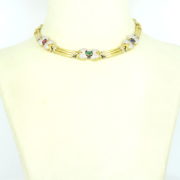 Vintage Ruby Sapphire Emerald 1.20ct Diamond 18K Yellow Gold Necklace SM 46-1-47