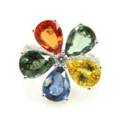 Estate 7.50ct Multi Color Sapphire & 0.45ct Diamond 18K White Gold Flower Ring SM 44-02-47