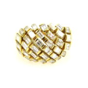 Vintage Italian 3.0ct Baguette Cut Diamond 18K Yellow Gold Geometric Ring SM 44-03-47