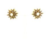 Antique 3.0ct Old Mine Cut Diamonds & Natural Pearl 14K Yellow Gold Starburst Earring SM 44-08-47