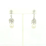 Estate 4.0ct Marquise & Round Cut Diamond Pearl 14K White Gold Dangling Earrings SM 44-10-47