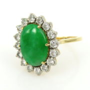 Vintage Jabel GIA Natural Untreated Jadeite Jade & 1.28ct Diamond 18K Gold Halo Ring JW 78-02-47