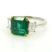 Estate AGL 2.25ct Emerald & 0.60ct Diamond 18K White & Yellow Gold Ring OA 48-01-47