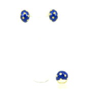 Vintage Van Cleef & Arpels Blue Enamel 18K Yellow Gold Floral Earrings & Ring Set OA 48-06-47