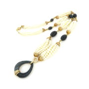 Vintage 6.50ct Diamond Pearl & Onyx 18K Yellow Gold Tassel Necklace OA 48-08-47