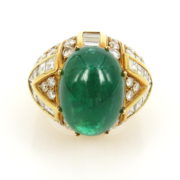 Vintage Italian 15.0ct Colombian Emerald & 7.0ct Diamond 18K Yellow Gold Ring OA 48-11-47