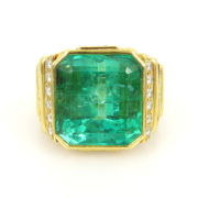 Vintage Andrew Clunn 20.0ct Colombian Emerald & 3.0ct Diamond 18K Yellow Gold Ring OA 48-12-47