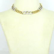 Vintage 3.60ct Diamond 18K White & Yellow Gold Hammered Cuban Link Necklace ED 36-4-47
