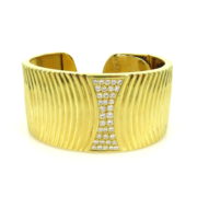 Vintage 1.40ct FG/VS Diamond 18K Yellow Gold Wide Cuff Bangle ED 37-13-47