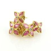Vintage 3.0ct Pink Sapphire & 0.20ct Diamond 18K Yellow Gold Flower Earrings ED 37-16-47