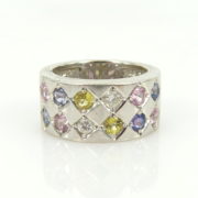 Vintage 1.30ct Multi Color Sapphire & 0.13ct Diamond 18K white Gold Ring WN 59-06-47