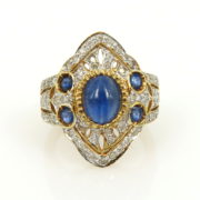 Vintage 2.34ct Natural Sapphire & 0.77ct Diamond 18K White & Yellow Gold Ring WN 59-12-47