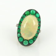 Vintage 7.0ct Natural Opal 2.50ct Emerald 0.60ct Diamond Silver & Gold Ring DB 12-04-47