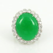 Estate 3.0ct Diamond & 10.0ct Apple Green Jadeite Jade Platinum Ring DB 12-05-47
