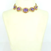 Antique 95.0ct Natural Amethyst & 14K Yellow Gold Decorated Necklace DB 12-07-47