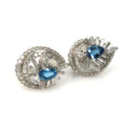 Vintage 7.50ct Diamond & 8.0ct Santa Maria Aquamarine Platinum Earrings OA 50-10-Emi